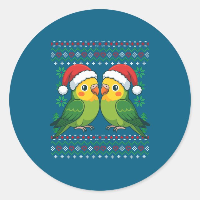Christmas Parakeet Ugly Xmas Sweater Parakeets Lon Runder Aufkleber (Vorderseite)