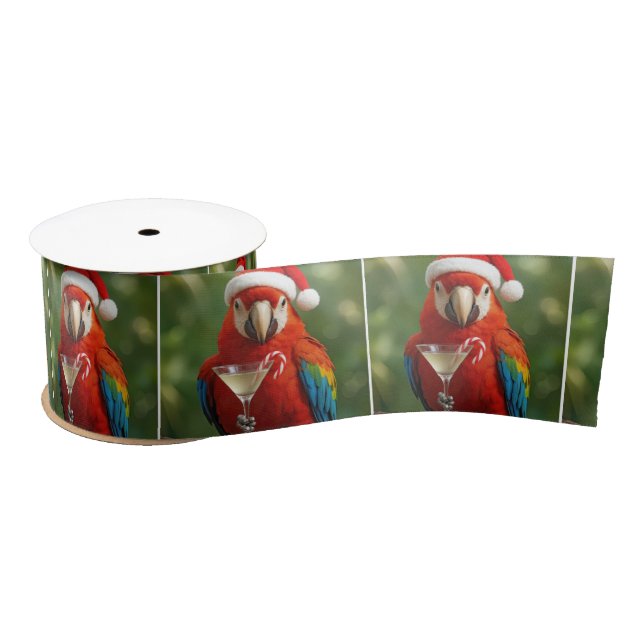 Christmas Parrot Holding a Cocktail Satinband (Spule)