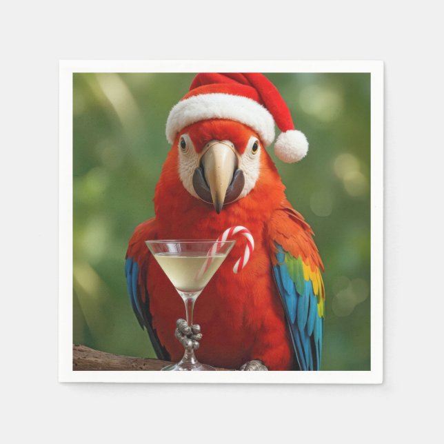 Christmas Parrot Holding a Cocktail Serviette (Vorderseite)