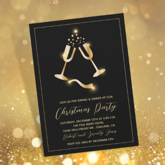 Christmas Party Black Gold Champagne Einladung