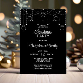 CHRISTMAS PARTY Black Silver Glitzer Stars Einladung
