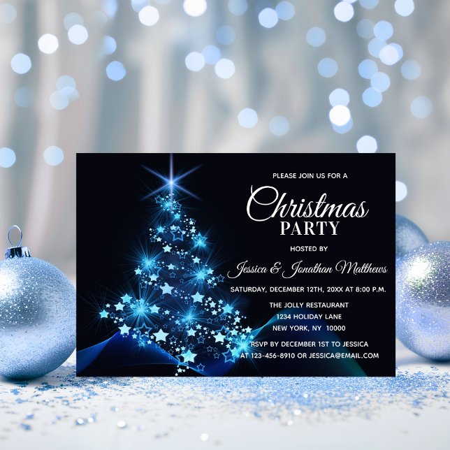 CHRISTMAS PARTY BLAU Twinkle Lights Schneebaum Einladung (CHRISTMAS PARTY BLUE Twinkle Lights Snow Tree Invitation)