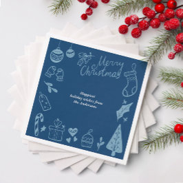 Christmas Party Blue Hand Drawn Doodles Festive Serviette