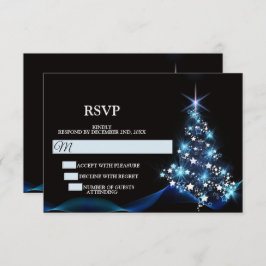Christmas Party Blue Shiny Tree Black Elegant RSVP Karte