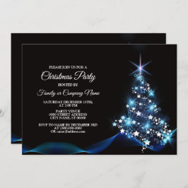 Christmas Party Blue Shiny Tree Black Elegante Einladung