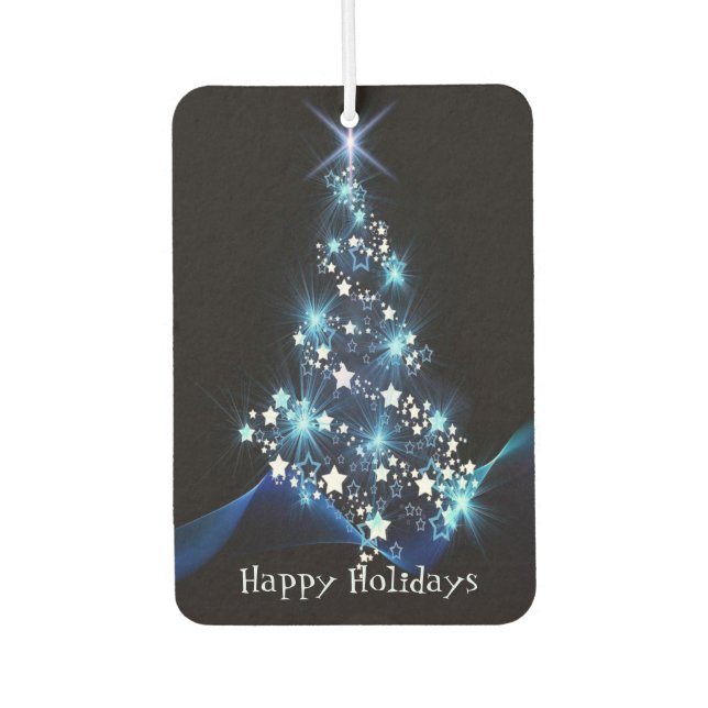 Christmas Party Blue Tree Shiny Black Elegant Autolufterfrischer (Vorderseite)