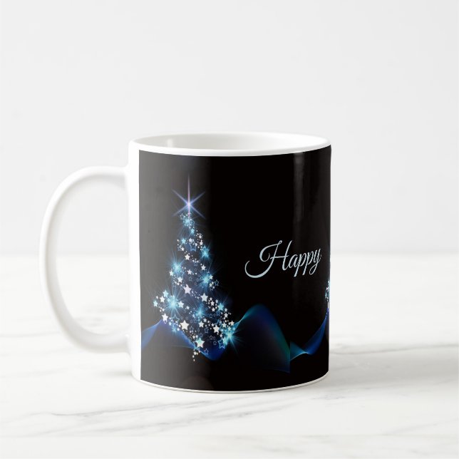 Christmas Party Blue Tree Shiny Black Elegant Kaffeetasse (Links)