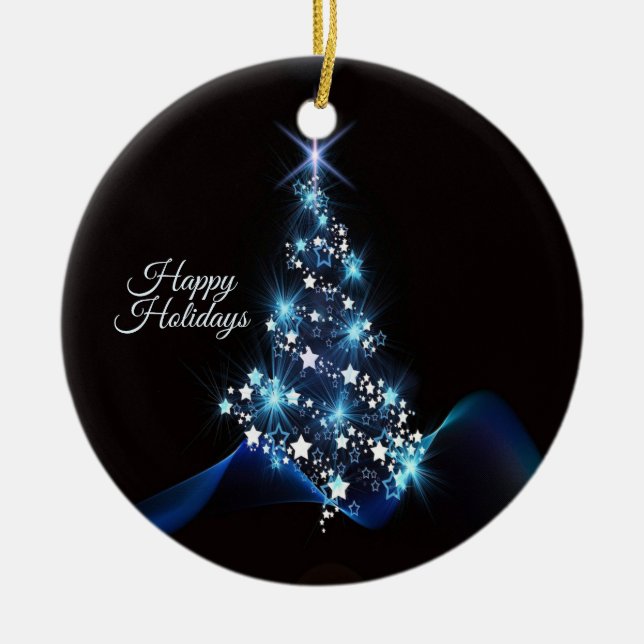 Christmas Party Blue Tree Shiny Black Elegant Keramik Ornament (Vorne)
