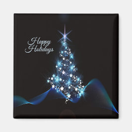 Christmas Party Blue Tree Shiny Black Elegant Magnet