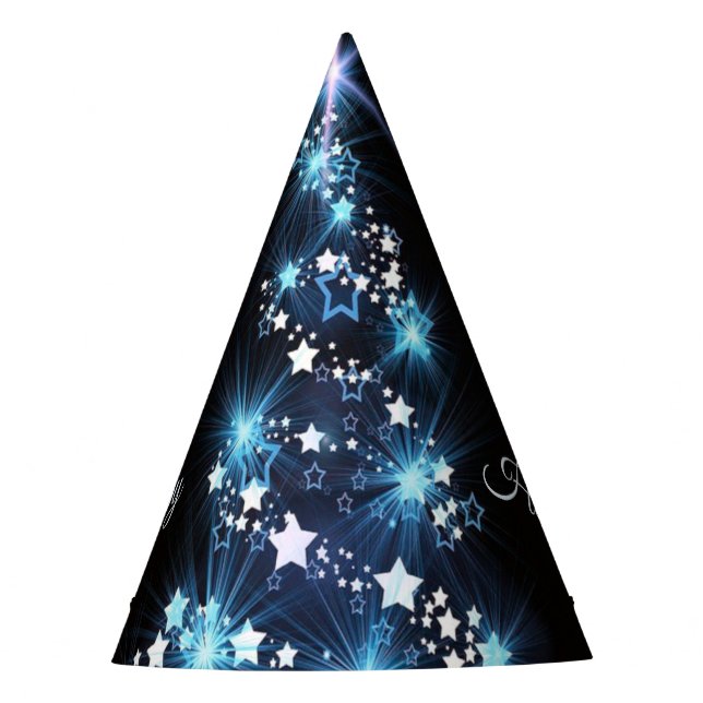 Christmas Party Blue Tree Shiny Black Elegant Partyhütchen (Vorderseite)