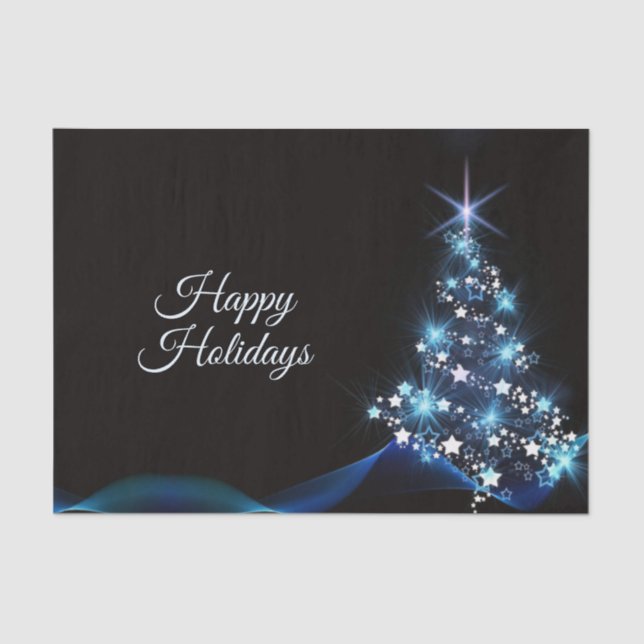 Christmas Party Blue Tree Shiny Black Elegant Seidenpapier (Vorderseite)