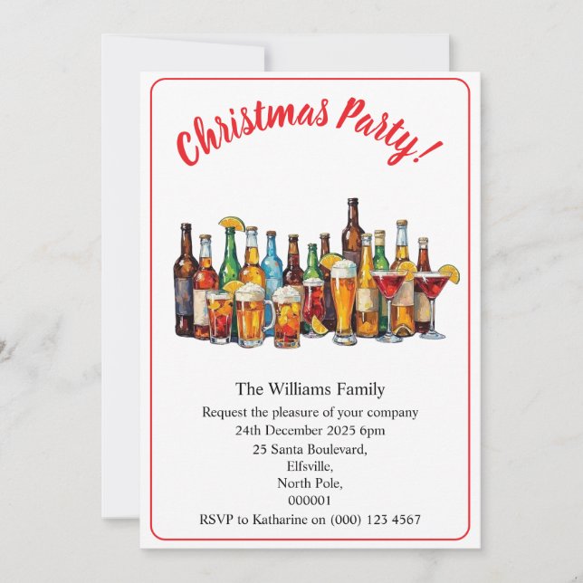 Christmas Party Drinks And Cocktails Minimal Xmas Einladung (Vorderseite)