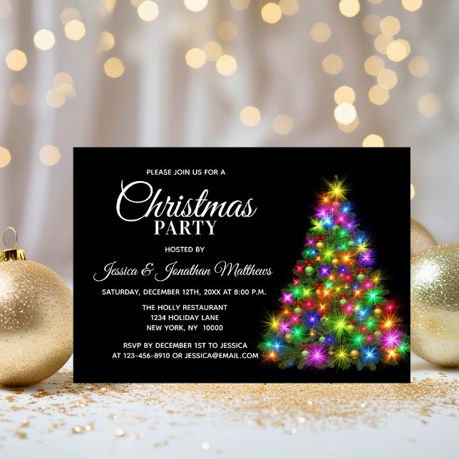 CHRISTMAS PARTY Farbenfrohe Twinkle Lights Tree Einladung (CHRISTMAS PARTY Colorful Twinkle Lights Tree Invitation)