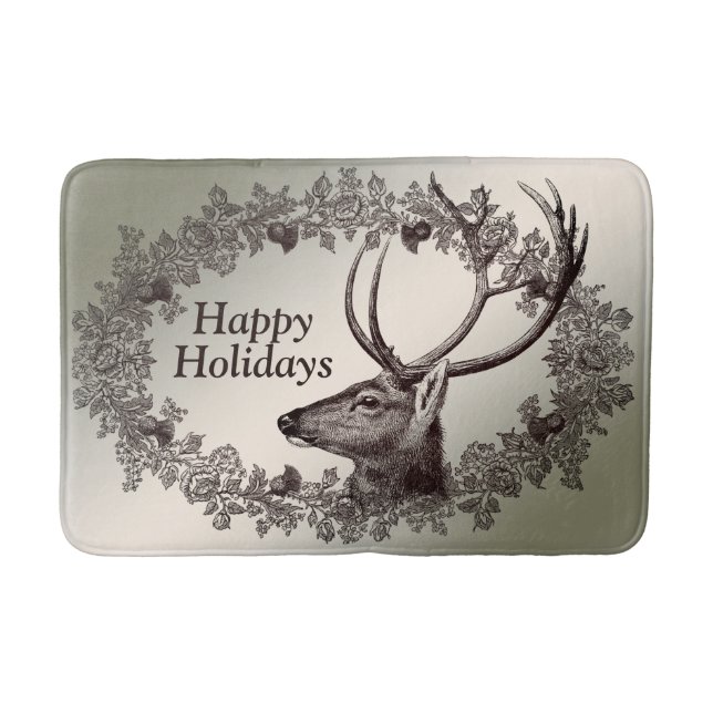 Christmas Party Floral Reindeer Golden Winter Badematte (Vorderseite)