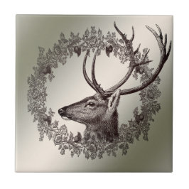Christmas Party Floral Reindeer Golden Winter Fliese