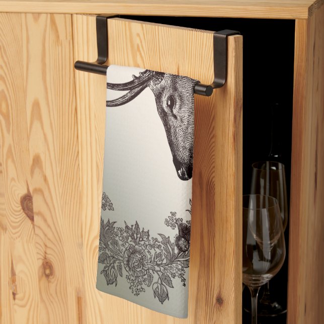 Christmas Party Floral Reindeer Golden Winter Geschirrtuch (Drittel gefaltet)