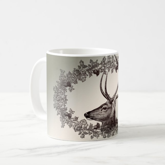 Christmas Party Floral Reindeer Golden Winter Kaffeetasse (Vorderseite Links)