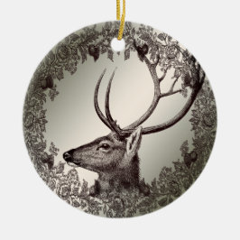 Christmas Party Floral Reindeer Golden Winter Keramik Ornament
