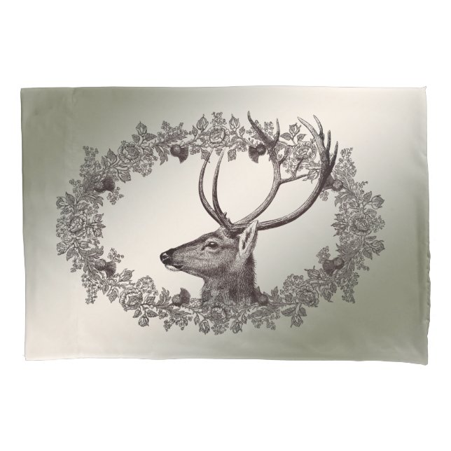 Christmas Party Floral Reindeer Golden Winter Kissenbezug (Vorderseite)