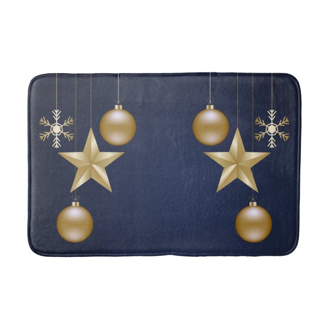 Christmas Party Golden Ornament Navy Blue Elegant Badematte (Vorderseite)