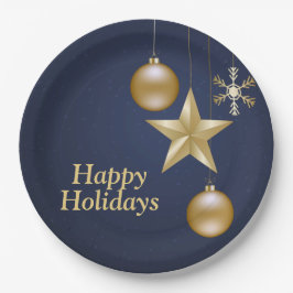Christmas Party Golden Ornament Navy Blue Elegant Pappteller