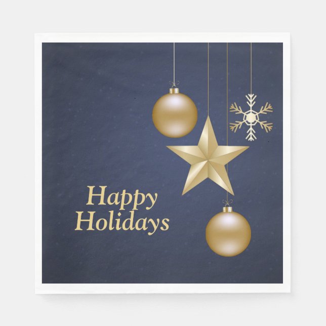 Christmas Party Golden Ornament Navy Blue Elegant Serviette (Vorderseite)