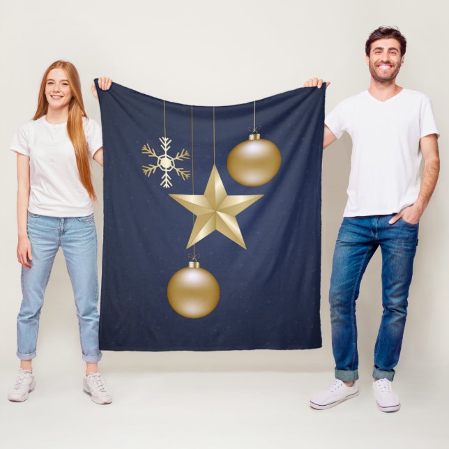Christmas Party Golden Ornaments Navy Blue Elegant Fleecedecke (Beispiel)