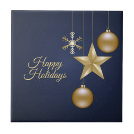 Christmas Party Golden Ornaments Navy Blue Elegant Fliese