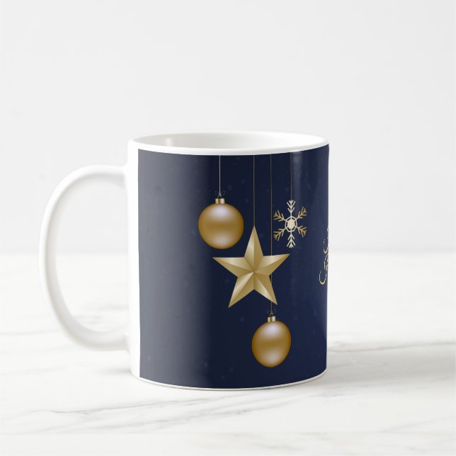 Christmas Party Golden Ornaments Navy Blue Elegant Kaffeetasse (Links)