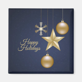 Christmas Party Golden Ornaments Navy Blue Elegant Magnet