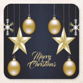 Christmas Party Golden Ornaments Navy Blue Rechteckiger Pappuntersetzer