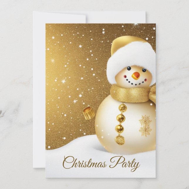 Christmas Party Golden Snowman Snowflakes Holidays Einladung (Vorderseite)