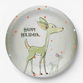 Christmas Party Green Deers Holidays Cute Pappteller