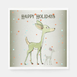 Christmas Party Green Deers Holidays Cute Serviette