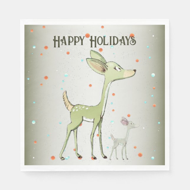 Christmas Party Green Deers Holidays Cute Serviette (Vorderseite)