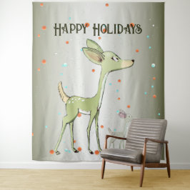 Christmas Party Green Deers Holidays Cute Wandteppich
