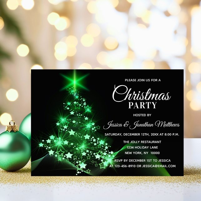CHRISTMAS PARTY Green Twinkle Lights Snow Tree Einladung (CHRISTMAS PARTY Green Twinkle Lights Snow Tree Invitation)