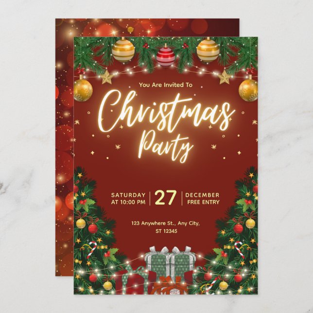 Christmas Party Invitation Flyer Einladung (Vorne/Hinten)