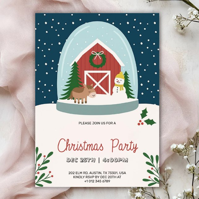 Christmas party Invitation with a cozy barn Einladung (Von Creator hochgeladen)
