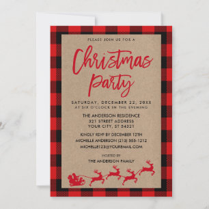 Christmas Party Kraft Red Tartan Einladung