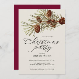 Christmas Party Pine Branch Modern Script Holiday Einladung