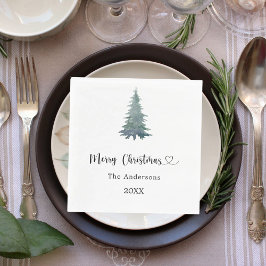 Christmas party pine tree simple script luncheon serviette