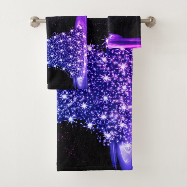 Christmas Party Pink Blue Tree Winter Black Rustic Badhandtuch Set (Insitu)