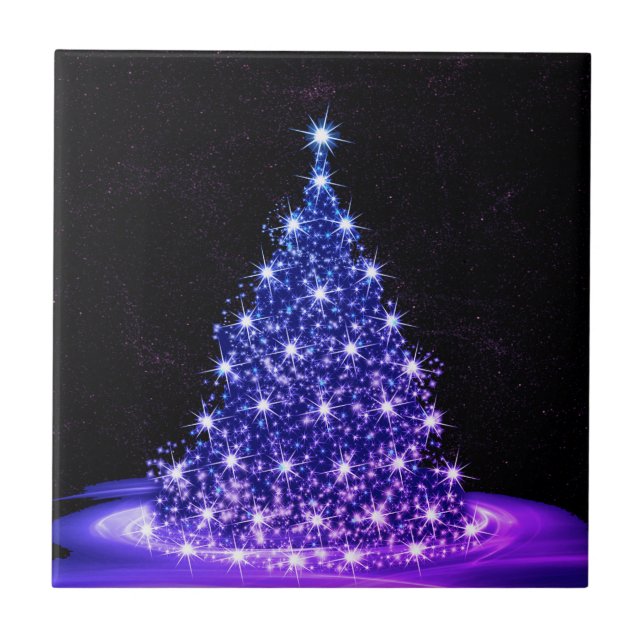 Christmas Party Pink Blue Tree Winter Black Rustic Fliese (Vorderseite)