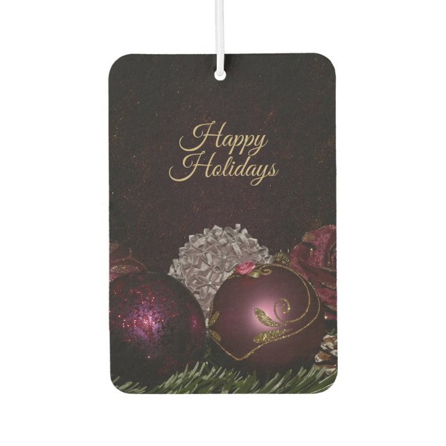 Christmas Party Pink Ornament Green Leaves Black Autolufterfrischer (Vorderseite)