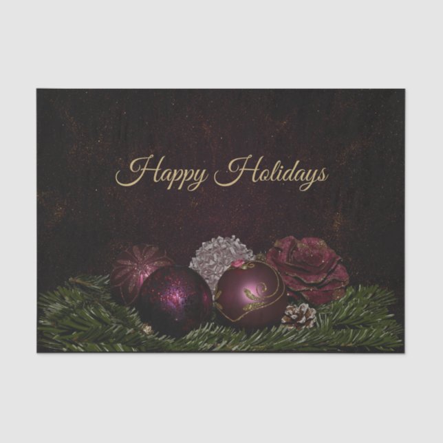 Christmas Party Pink Ornament Green Leaves Black Seidenpapier (Vorderseite)