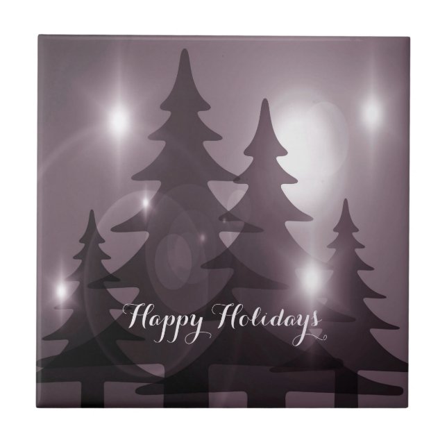 Christmas Party Pink Trees Holiday Winter Elegant Fliese (Vorderseite)