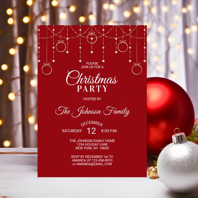 CHRISTMAS PARTY RED Gold Glitzer Stars Einladung (CHRISTMAS PARTY RED Gold Glitter Stars Invitation)