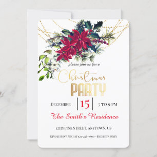 Christmas Party Red Poinsettia Floral Einladung