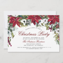 Christmas Party Red Poinsettia Floral Watercolor Einladung